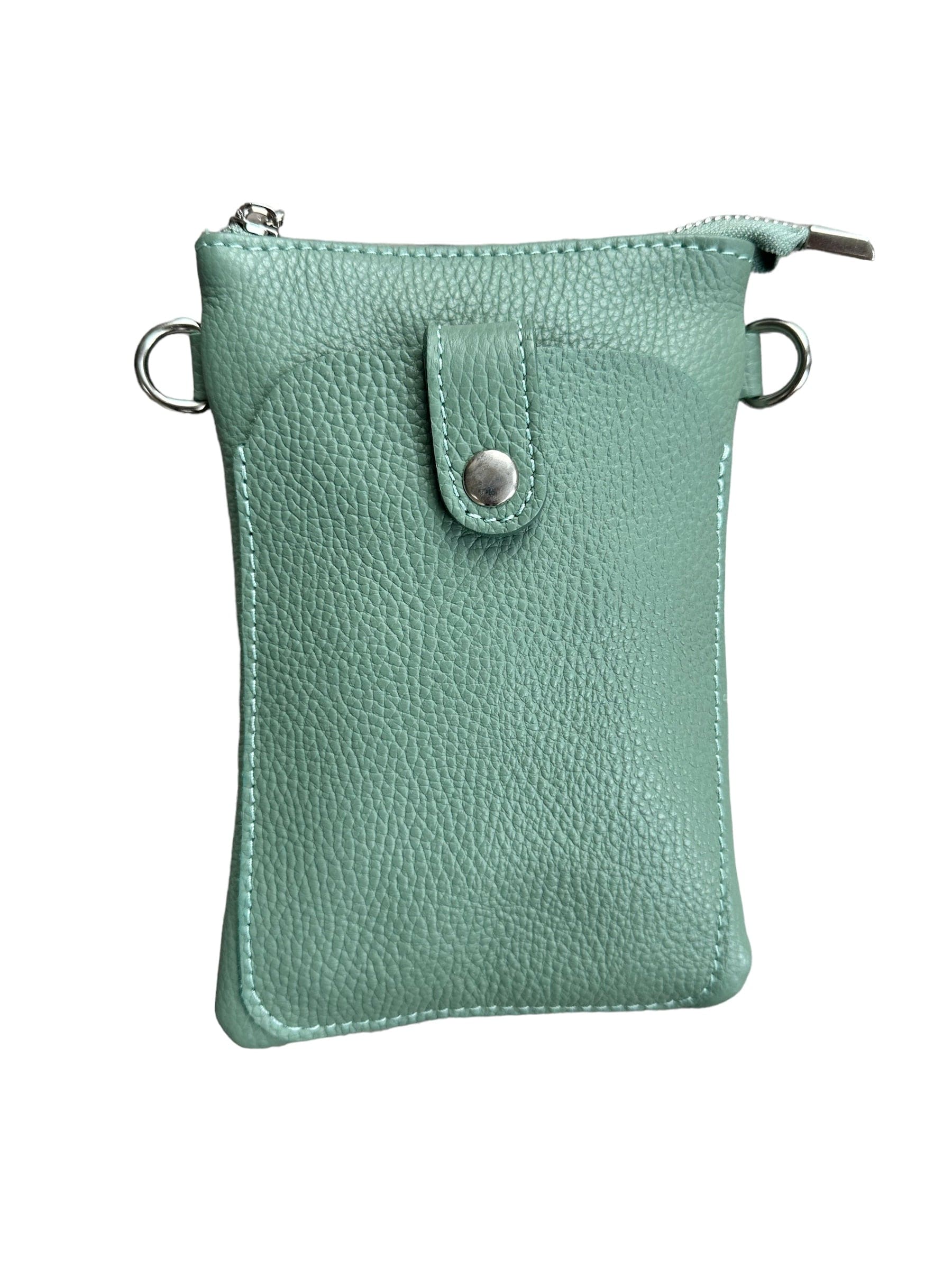 lusciousscarves Sage Green Small Italian Leather Crossbody Phone Bag , Available in 12 Colours