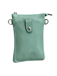 lusciousscarves Sage Green Small Italian Leather Crossbody Phone Bag , Available in 12 Colours