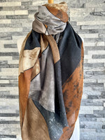 Load image into Gallery viewer, lusciousscarves Scarf Brown, Grey and Black Scarf with Gold Glitter.
