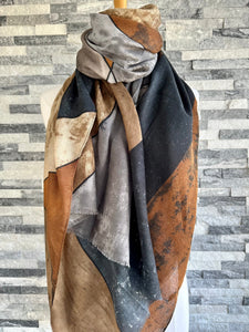 lusciousscarves Scarf Brown, Grey and Black Scarf with Gold Glitter.