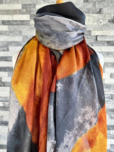 lusciousscarves scarf Grey , Orange and Black Autumnal Colours Tie Dye Scarf