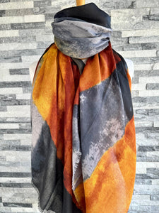 lusciousscarves scarf Grey , Orange and Black Autumnal Colours Tie Dye Scarf