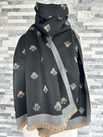 Load image into Gallery viewer, lusciousscarves Scarves Black and Grey Reversible Bee Scarf.
