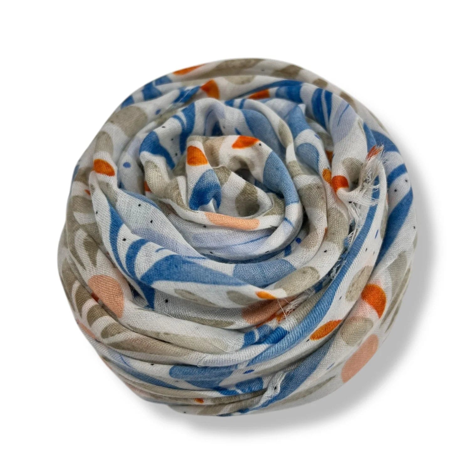 lusciousscarves Scarves Blue and Grey Daisy and Leaves Print Scarf, Light Weight