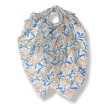 Load image into Gallery viewer, lusciousscarves Scarves Blue and Grey Daisy and Leaves Print Scarf, Light Weight
