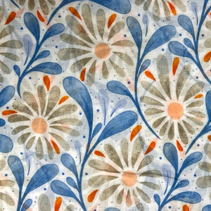 lusciousscarves Scarves Blue and Grey Daisy and Leaves Print Scarf, Light Weight
