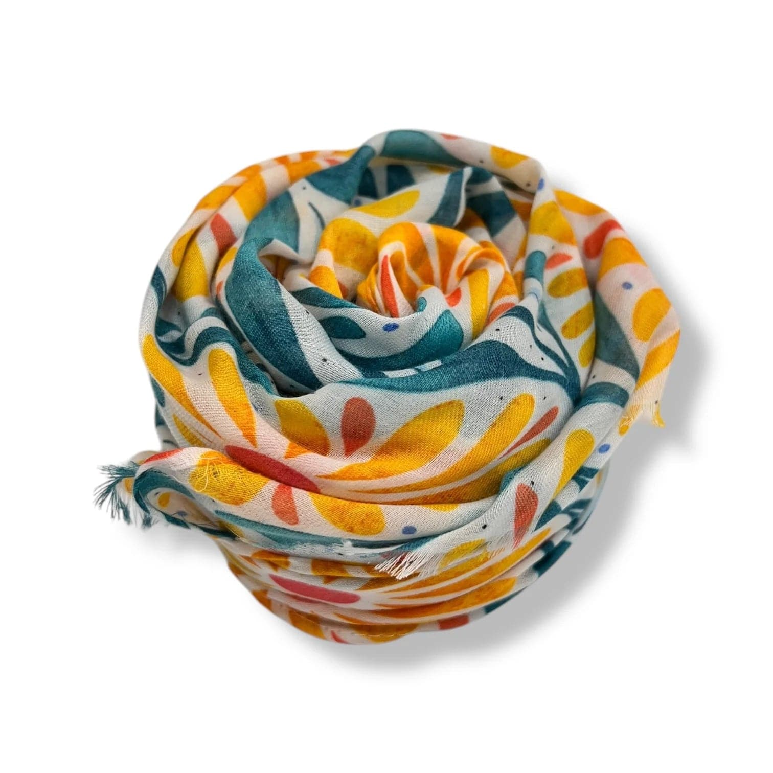 lusciousscarves Scarves Blue and Yellow Daisy and Leaves Print Scarf, Light Weight