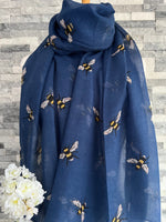 Load image into Gallery viewer, lusciousscarves Scarves Blue Busy Bees Scarf
