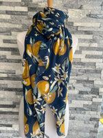 Load image into Gallery viewer, lusciousscarves Scarves Blue Lemon Tree design Scarf
