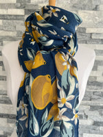 Load image into Gallery viewer, lusciousscarves Scarves Blue Lemon Tree design Scarf
