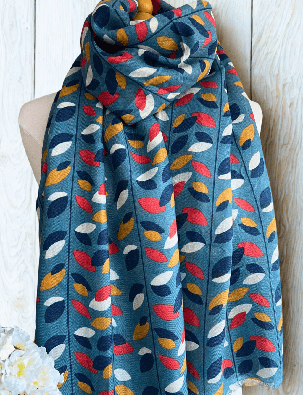 lusciousscarves Scarves Blue Multi Coloured Leaves Scarf