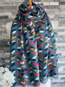 lusciousscarves Scarves Blue Multi Coloured Leaves Scarf