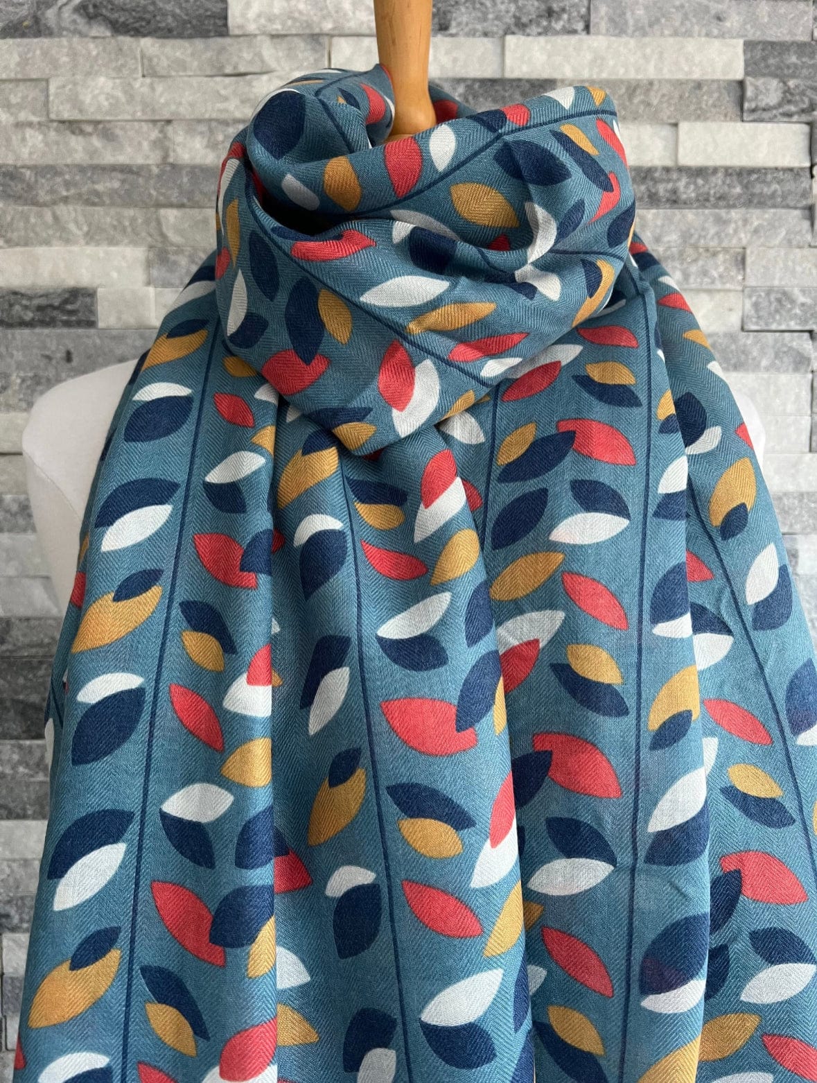 lusciousscarves Scarves Blue Multi Coloured Leaves Scarf
