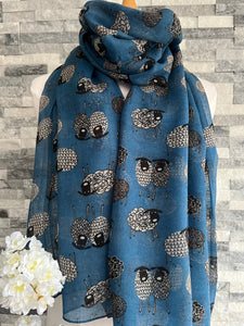 lusciousscarves Scarves Blue Sketched Sheep Scarf