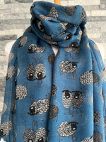 Load image into Gallery viewer, lusciousscarves Scarves Blue Sketched Sheep Scarf
