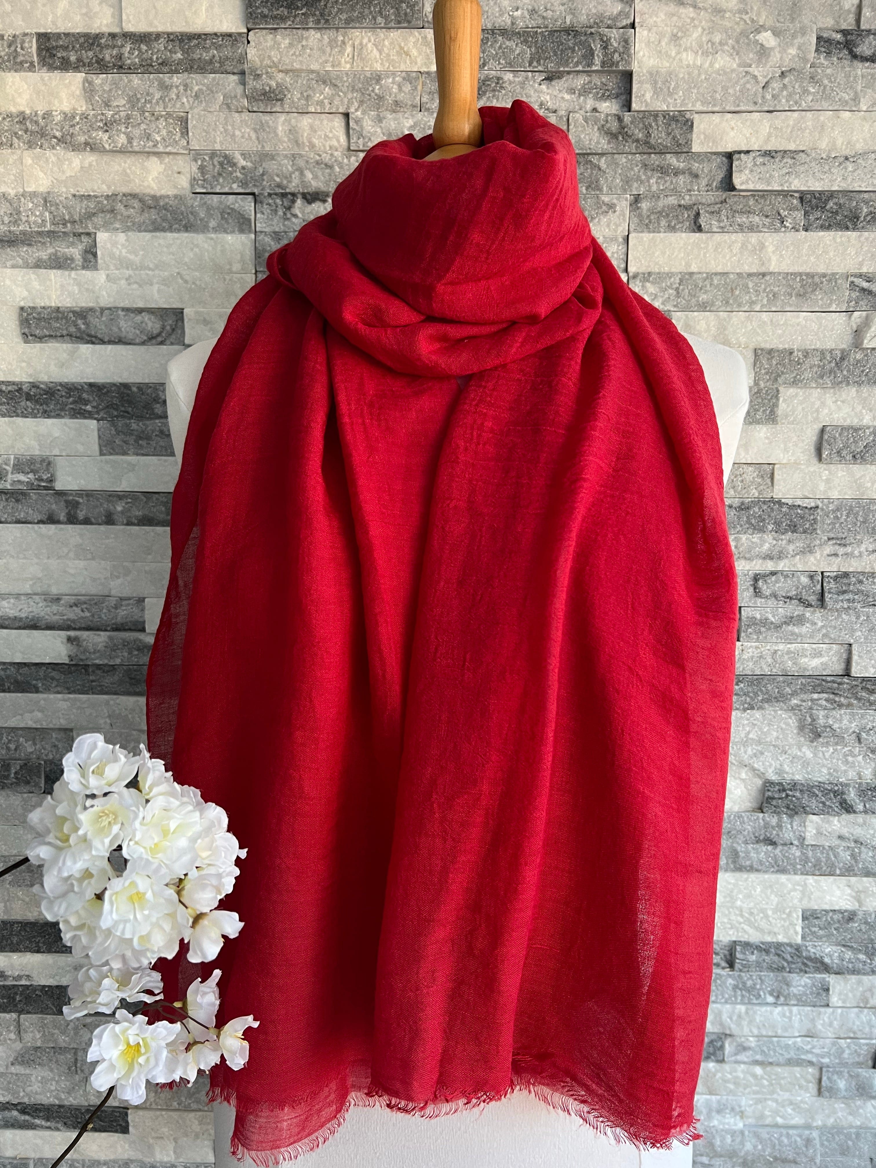 lusciousscarves Scarves Deep Red Plain Light Weight Summer Scarf , Various Colours