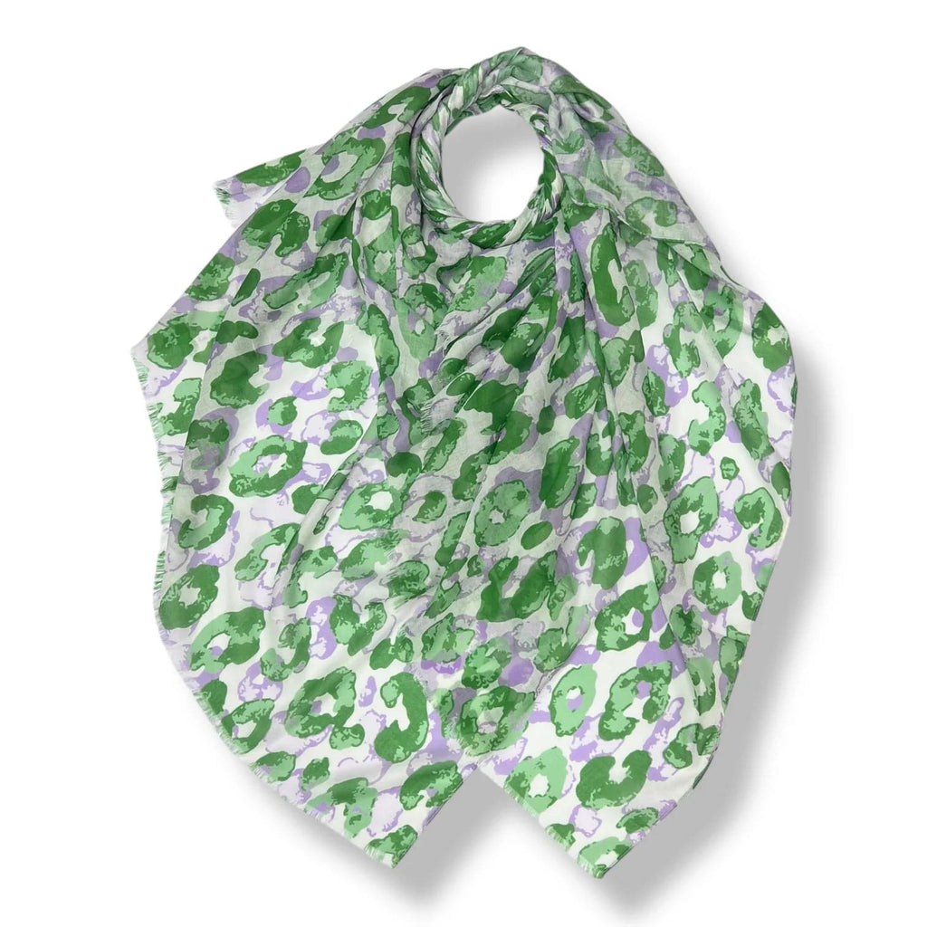 lusciousscarves Scarves Green and Lilac Summer Leopard print scarf, Light Weight