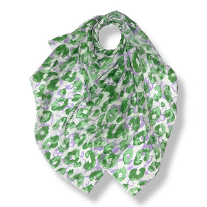 lusciousscarves Scarves Green and Lilac Summer Leopard print scarf, Light Weight