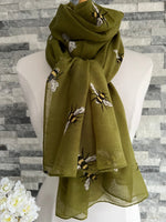 Load image into Gallery viewer, lusciousscarves Scarves Green Busy Bees Scarf
