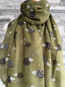 lusciousscarves Scarves Green Hedgehogs Scarf