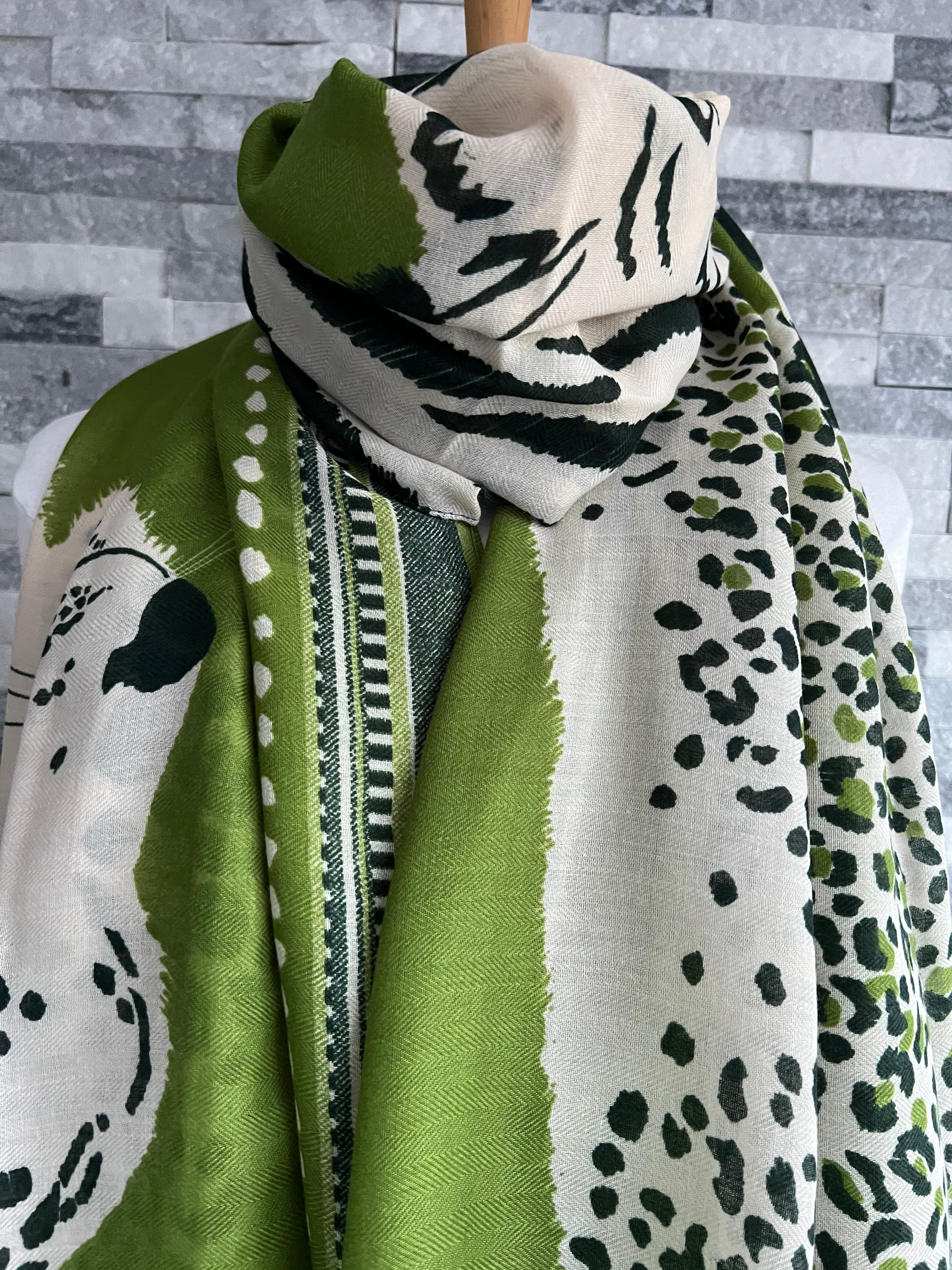 lusciousscarves Scarves Green Tiger & Leopard Animal Print Scarf