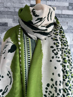 Load image into Gallery viewer, lusciousscarves Scarves Green Tiger &amp; Leopard Animal Print Scarf
