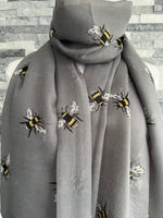 Load image into Gallery viewer, lusciousscarves Scarves Grey Busy Bees Scarf
