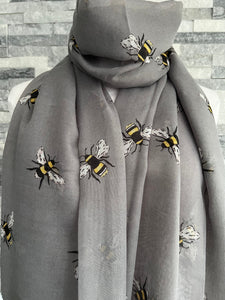 lusciousscarves Scarves Grey Busy Bees Scarf