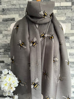 Load image into Gallery viewer, lusciousscarves Scarves Grey Busy Bees Scarf
