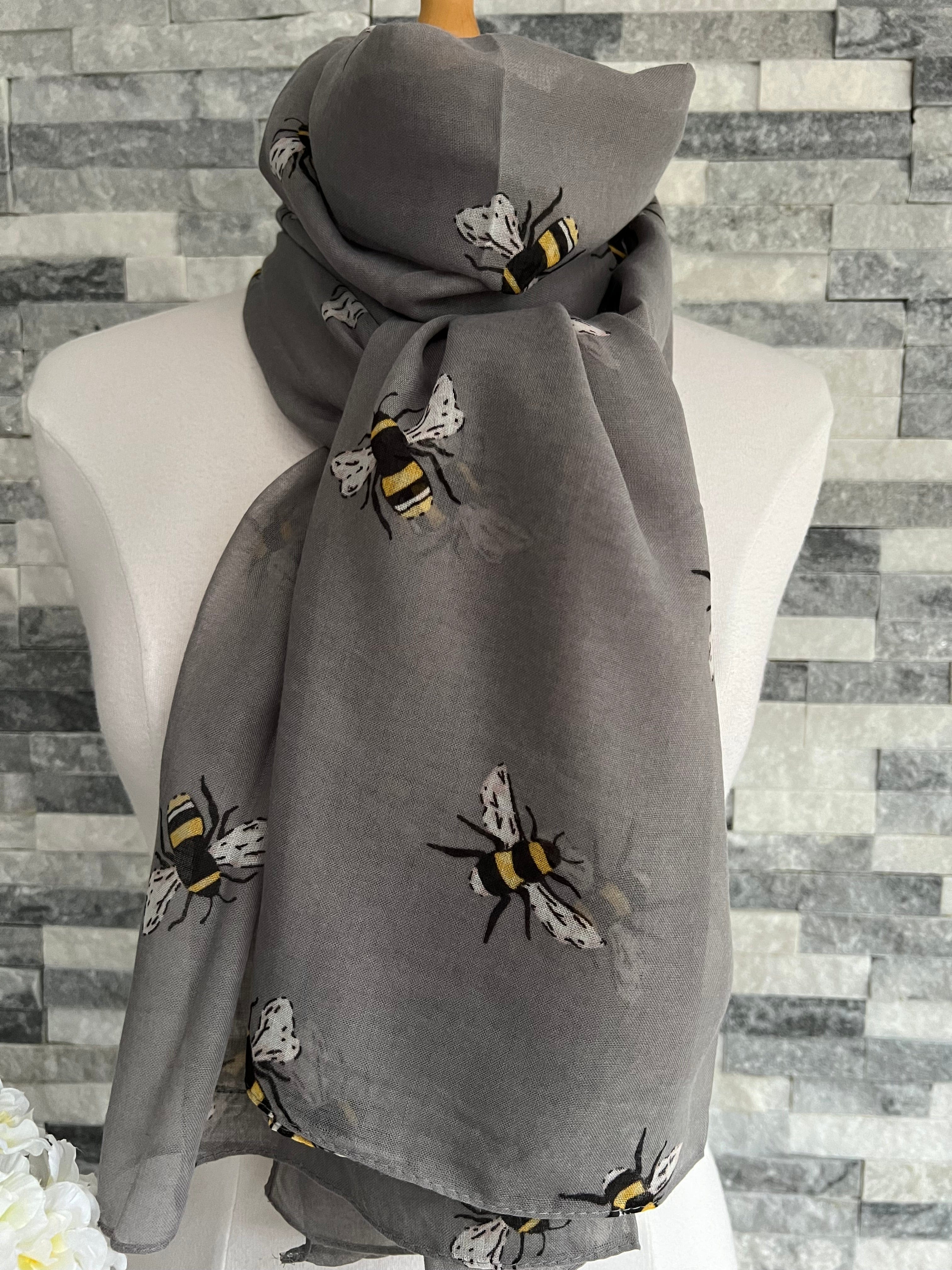 lusciousscarves Scarves Grey Busy Bees Scarf