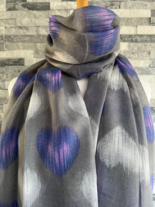 lusciousscarves Scarves Grey Faded Hearts Scarf