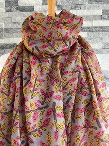 lusciousscarves Scarves Grey Leaves & Branches Scarf