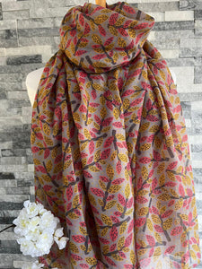 lusciousscarves Scarves Grey Leaves & Branches Scarf