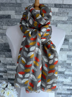 Load image into Gallery viewer, lusciousscarves Scarves Grey Multi Coloured Leaves Scarf
