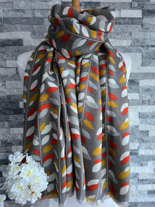 lusciousscarves Scarves Grey Multi Coloured Leaves Scarf
