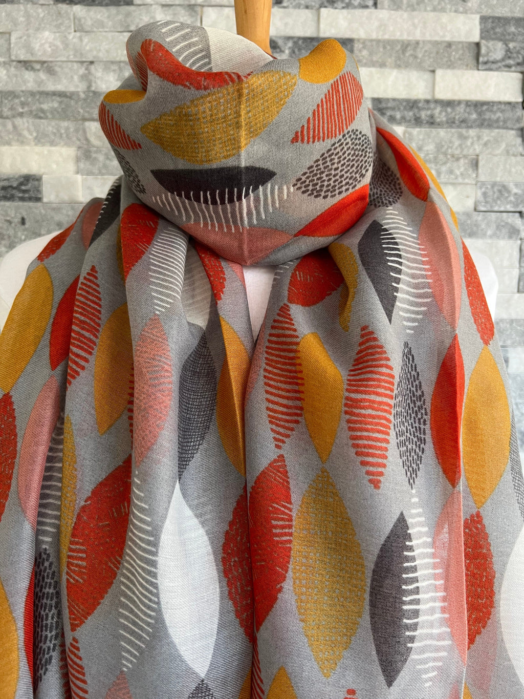 lusciousscarves Scarves Grey Patterned Leaves Scarf