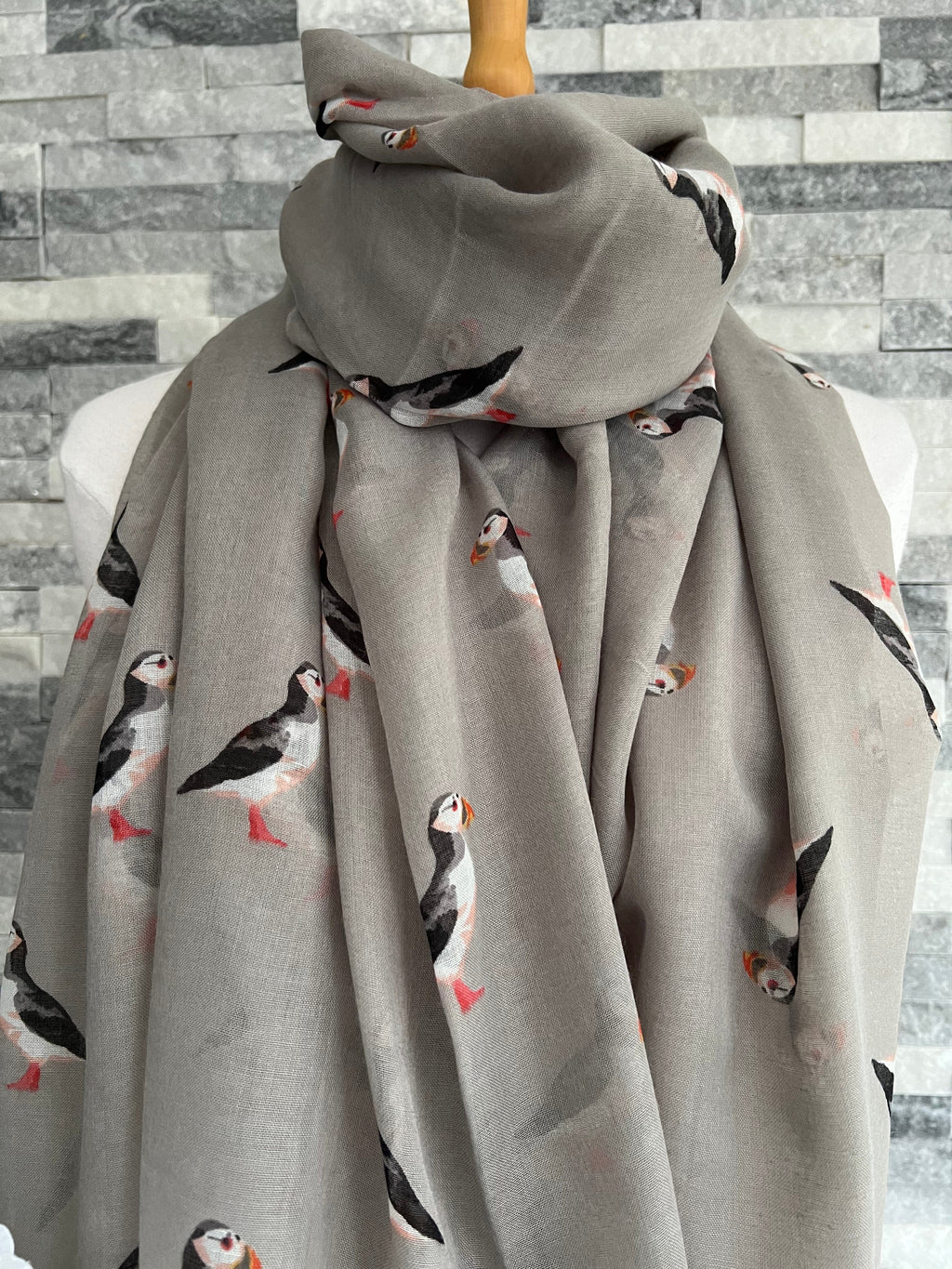 lusciousscarves Scarves Grey Puffins Scarf