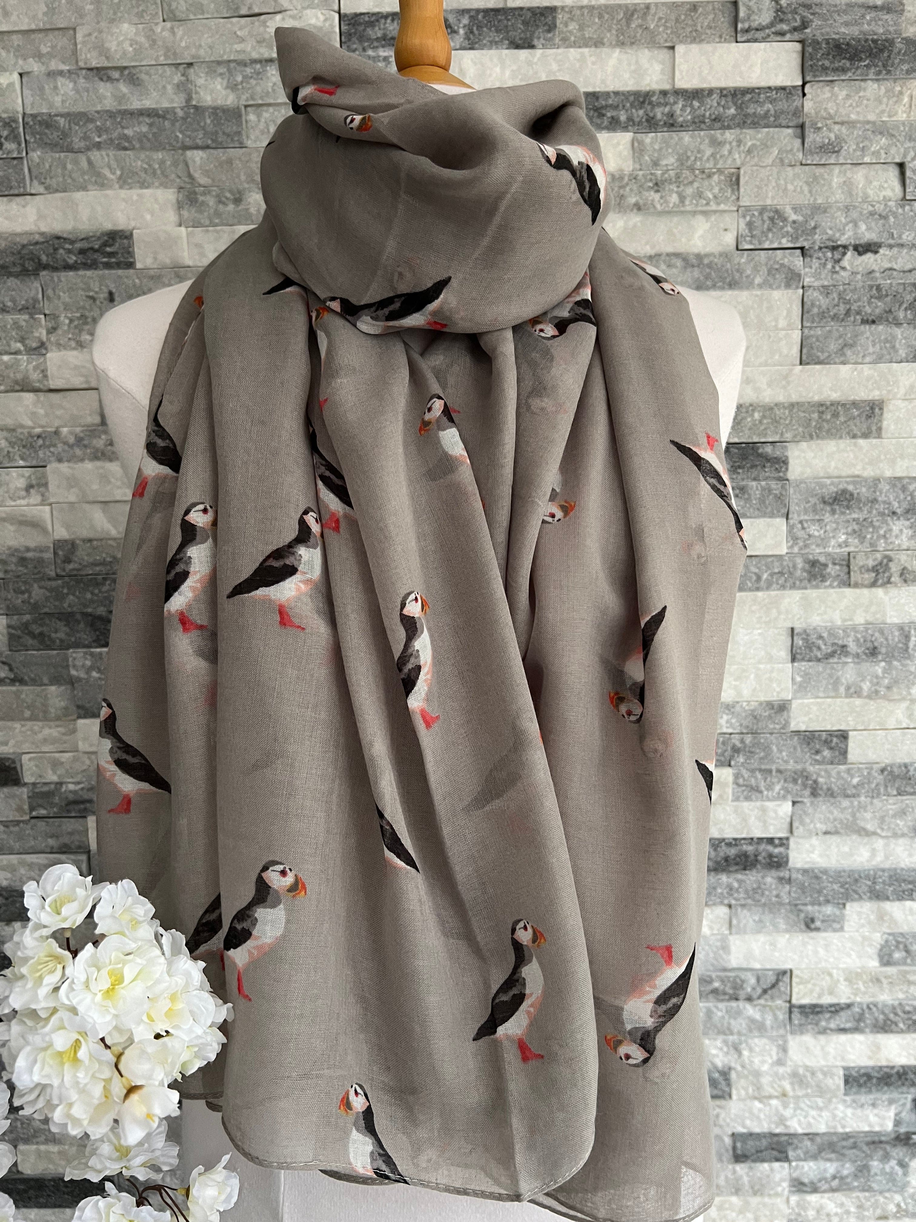 lusciousscarves Scarves Grey Puffins Scarf