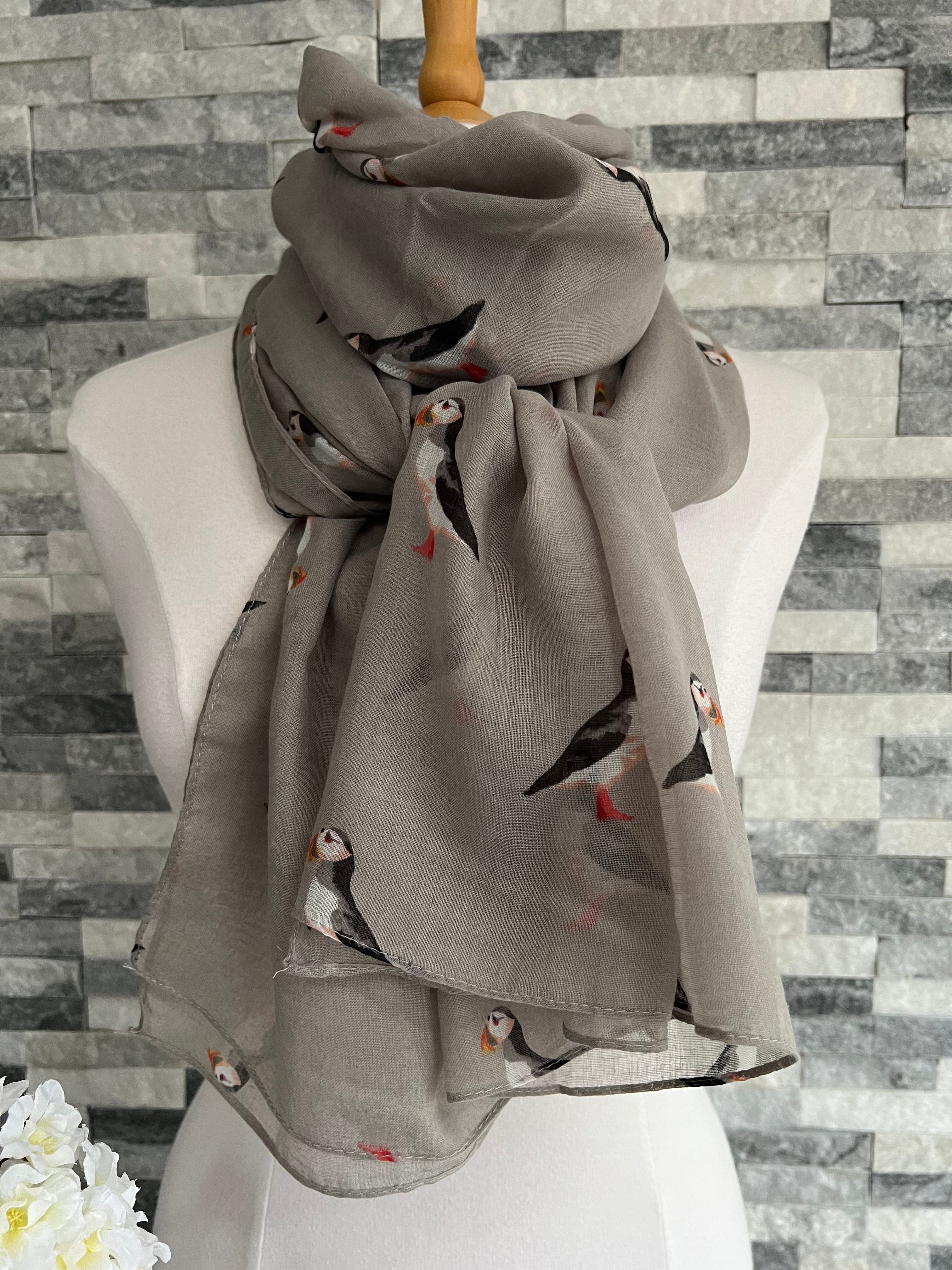 lusciousscarves Scarves Grey Puffins Scarf