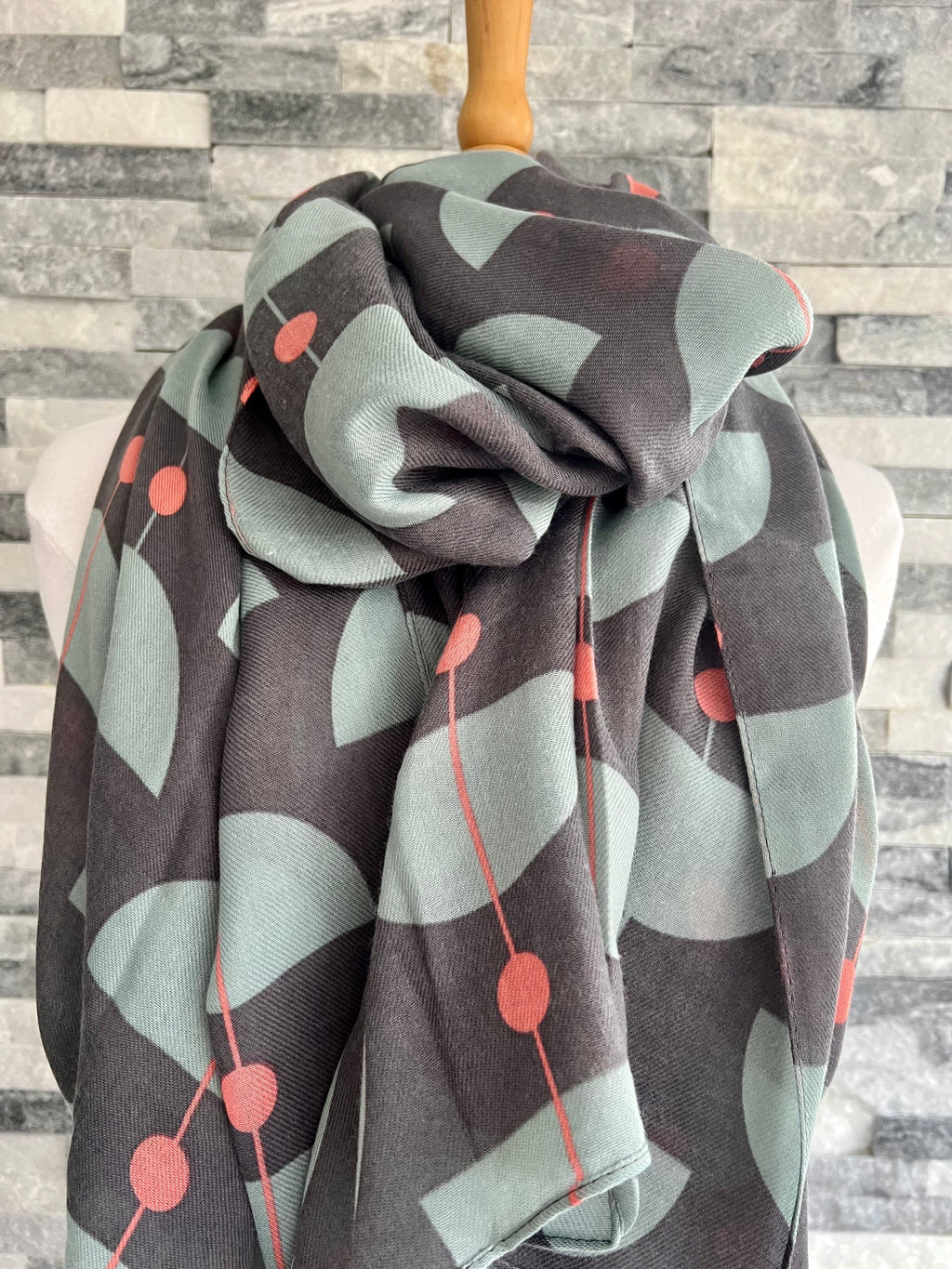 lusciousscarves Scarves Grey Retro Shapes design Scarf