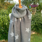 Load image into Gallery viewer, lusciousscarves Scarves Grey Stretchy Stars Scarf.
