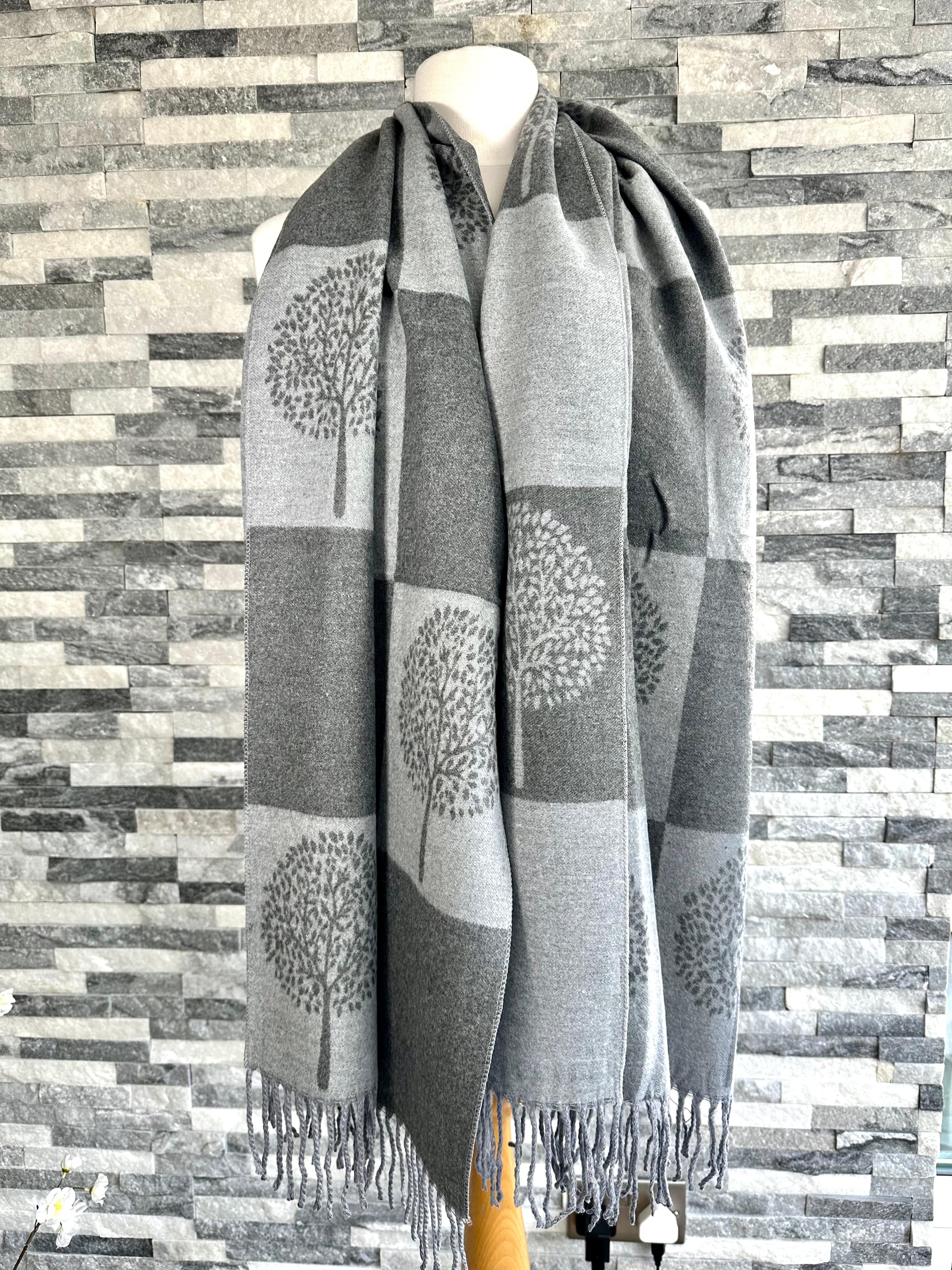 lusciousscarves Scarves Grey Two Tone Cashmere Blend Mulberry Tree Scarf