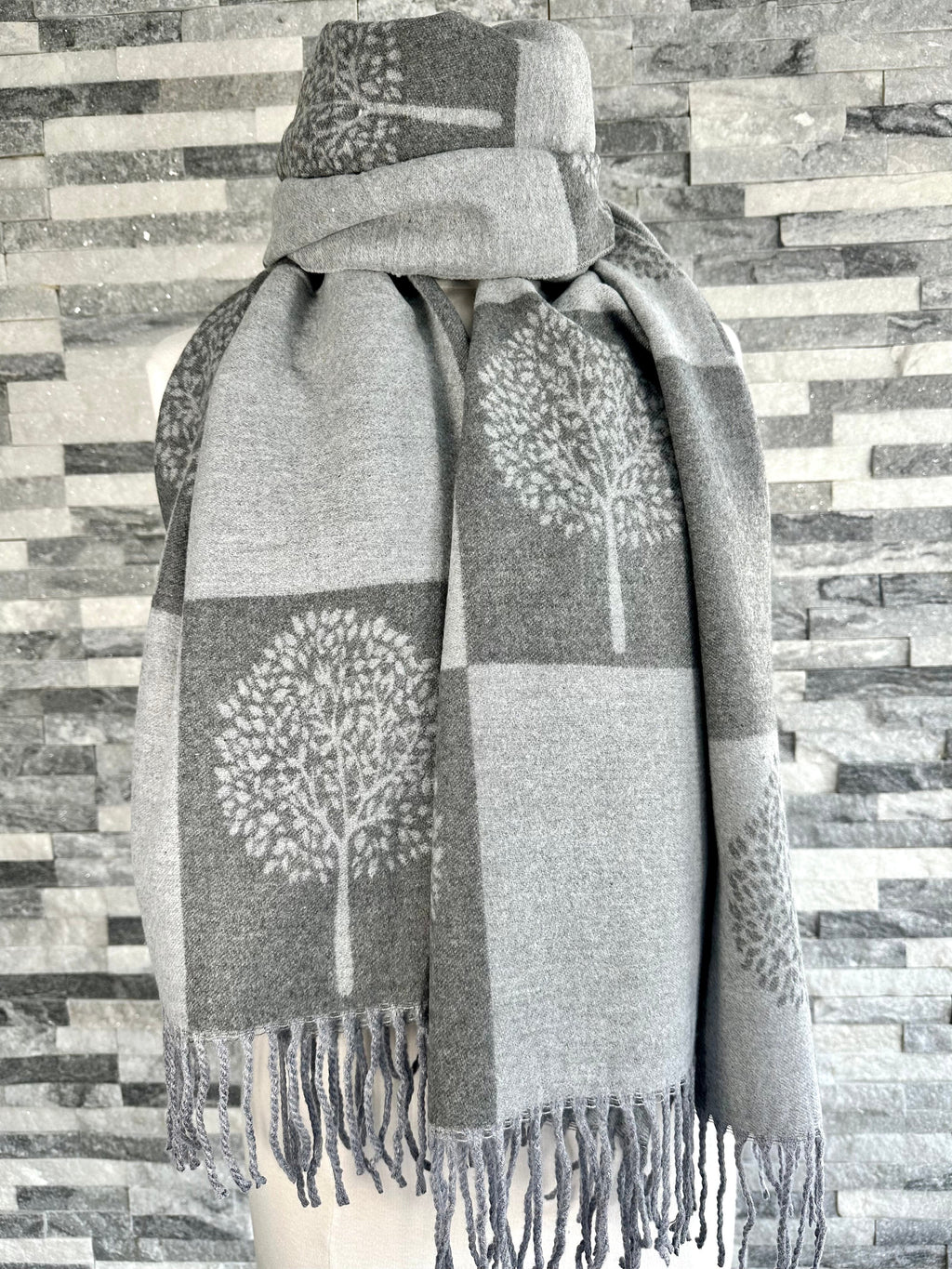 lusciousscarves Scarves Grey Two Tone Cashmere Blend Mulberry Tree Scarf