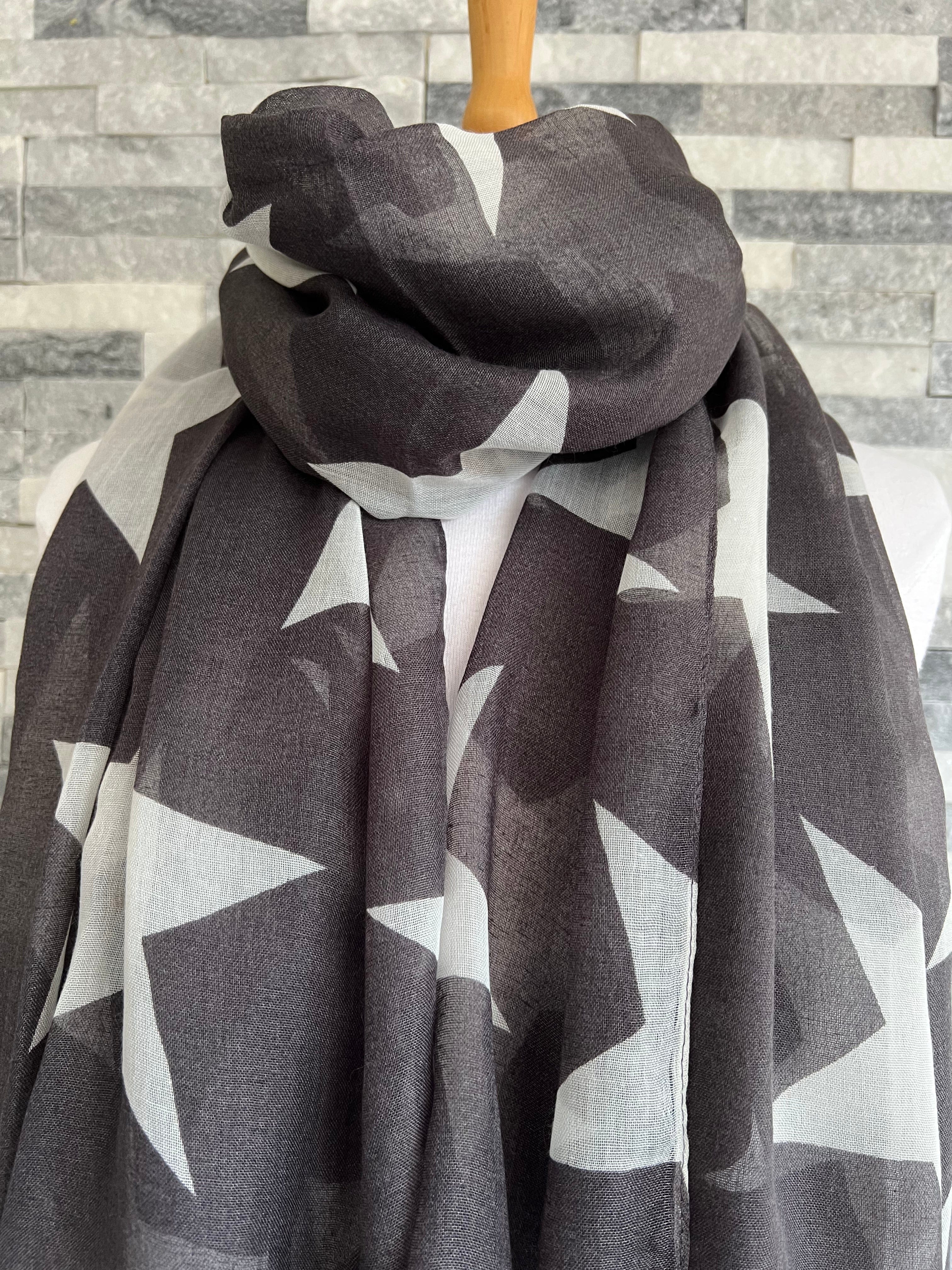 lusciousscarves Scarves Grey & White Large Stars Scarf