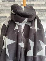 Load image into Gallery viewer, lusciousscarves Scarves Grey &amp; White Large Stars Scarf
