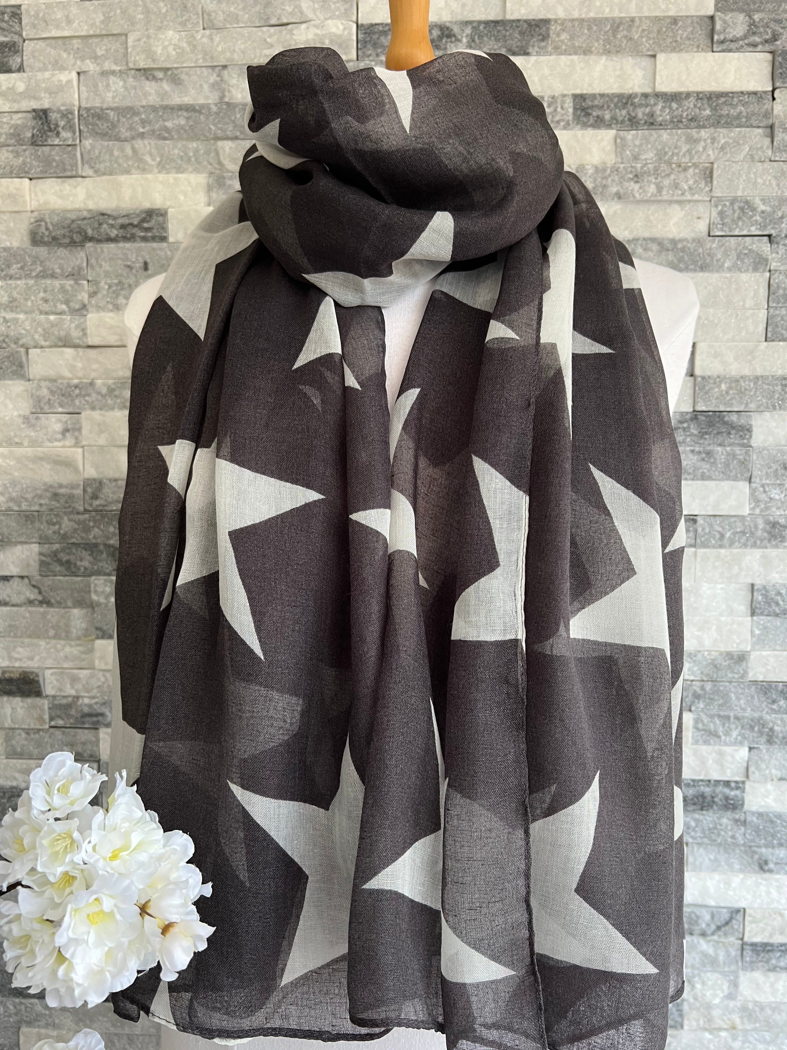 lusciousscarves Scarves Grey & White Large Stars Scarf