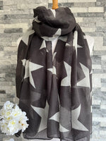 Load image into Gallery viewer, lusciousscarves Scarves Grey &amp; White Large Stars Scarf
