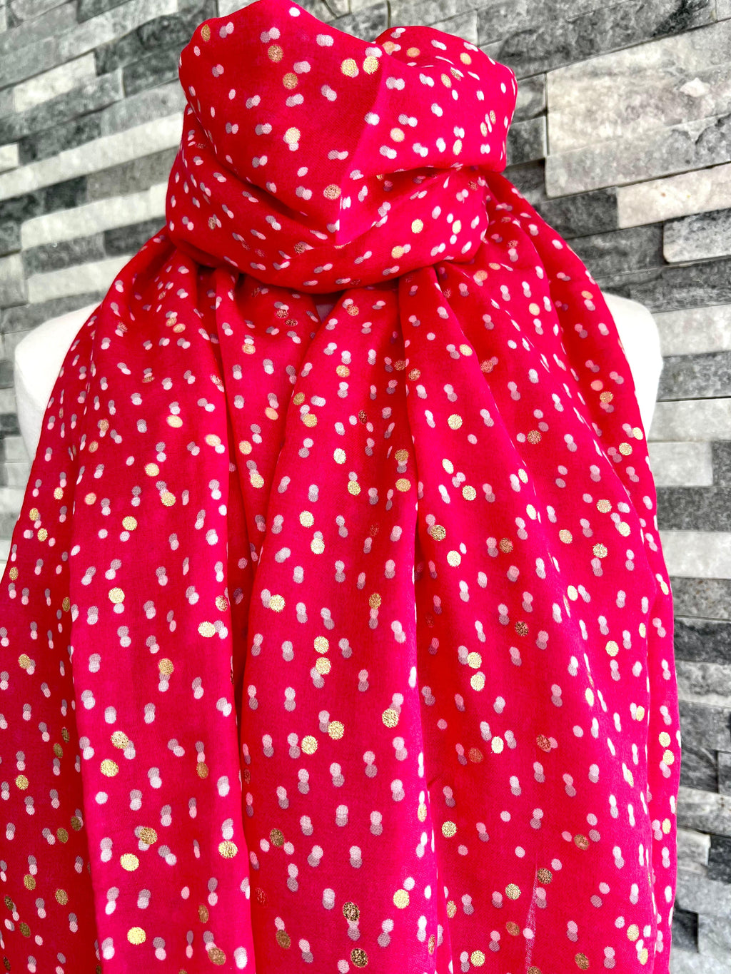 lusciousscarves Scarves Hot Pink Shiny Gold Spots Scarf