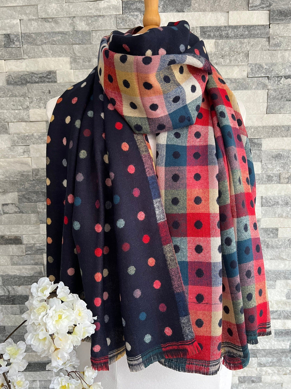 lusciousscarves Scarves Jacquard Spotty Dots Scarf Navy