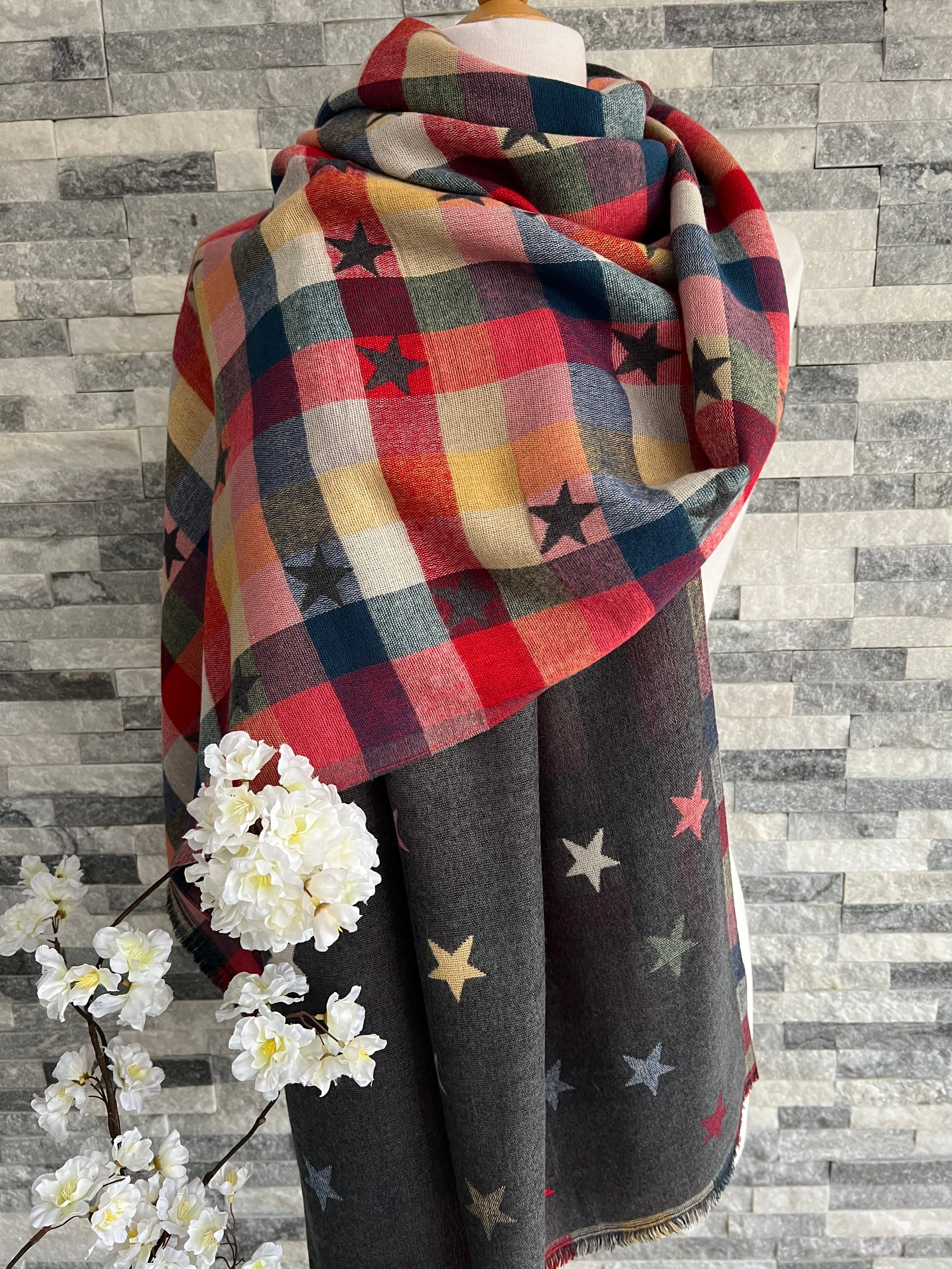 lusciousscarves Scarves Jacquard Stars Scarf Grey